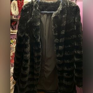 Black Open Front Fuzzy Coat